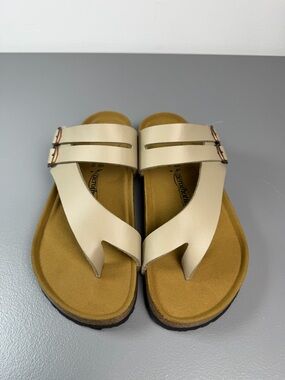 NWOT AEROTHOTIC Split Toe KAIZEN Cream Arch Support Slide Sandals Women's Sz. 9